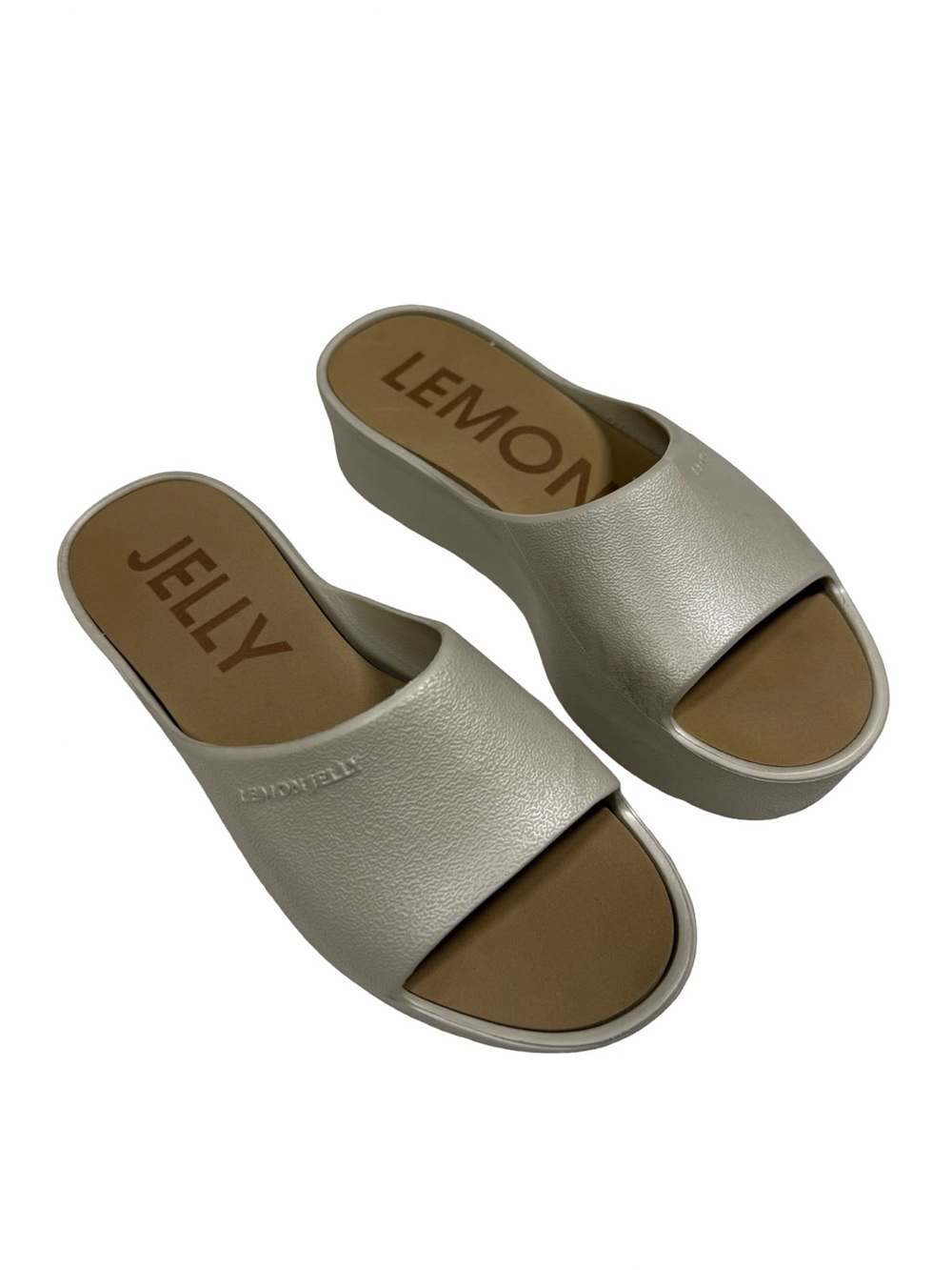 Lemon Jelly Platform Sandals Slides EU 37 US 7 Silver Y2K Coastal Beach Resort